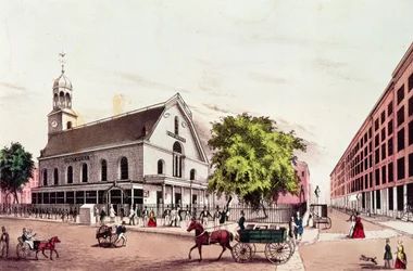 La oficina de correos, Nueva York, grabado por Nathaniel Currier (1813-88)